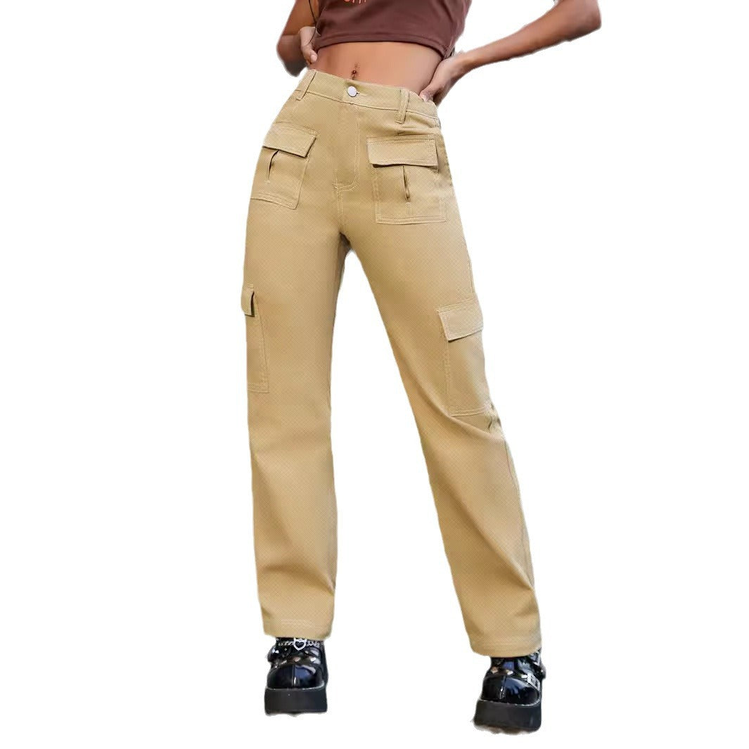 Women's wide cargo pants with a high waist and flap pockets Fashion Glam