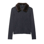 Women's fine-knit cardigan with faux fur collar and concealed button placket Fashion Glam
