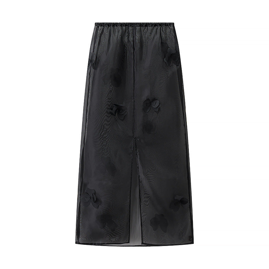 Ladies Transparent Organza Underskirt with Elastic Waistband and 3D Flower Applique Fashion Glam