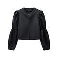 Ladies Glossy Satin Blouse with Voluminous Puff Sleeves Fashion Glam