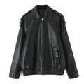 Women's Oversized Faux Leather Flight Jacket with Bonded Collar, Shoulder Epaulettes, and Elastic Hem Fashion Glam