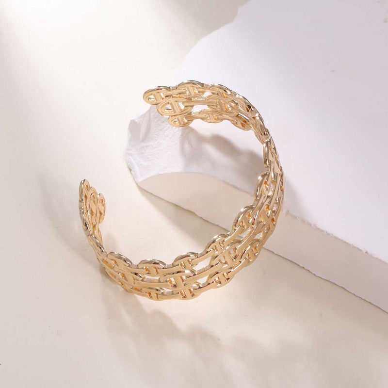 Women's Open Bangle in Modern Bamboo Design Fashion Glam