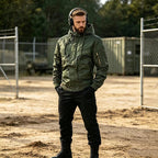 Men's Military-Inspired Hooded Bomber Jacket with Utility Pockets Fashion Glam