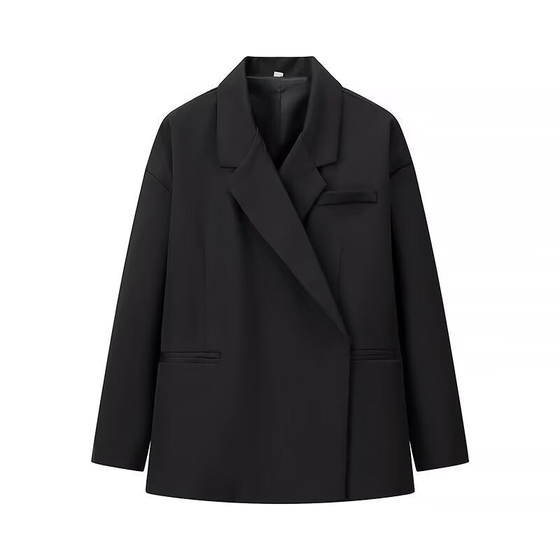 Women's Oversize Relax Blazer with Dropped Lapel and Patch Paspel Pockets Fashion Glam