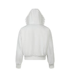Women short-cut padded bomber jacket with faux fur hood and applied label patches Fashion Glam