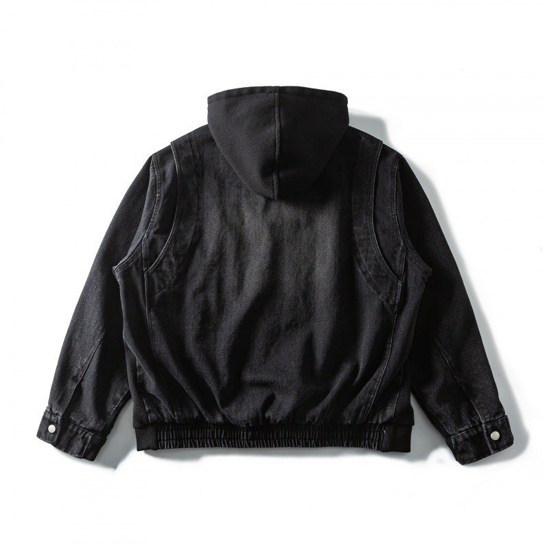 Unisex Boxy Hooded Jacket made of textured cotton blend with full zip and flap pockets Fashion Glam