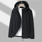 Men's lightweight water-repellent hooded transitional jacket with contrast shoulder panels and drawstring hem Fashion Glam