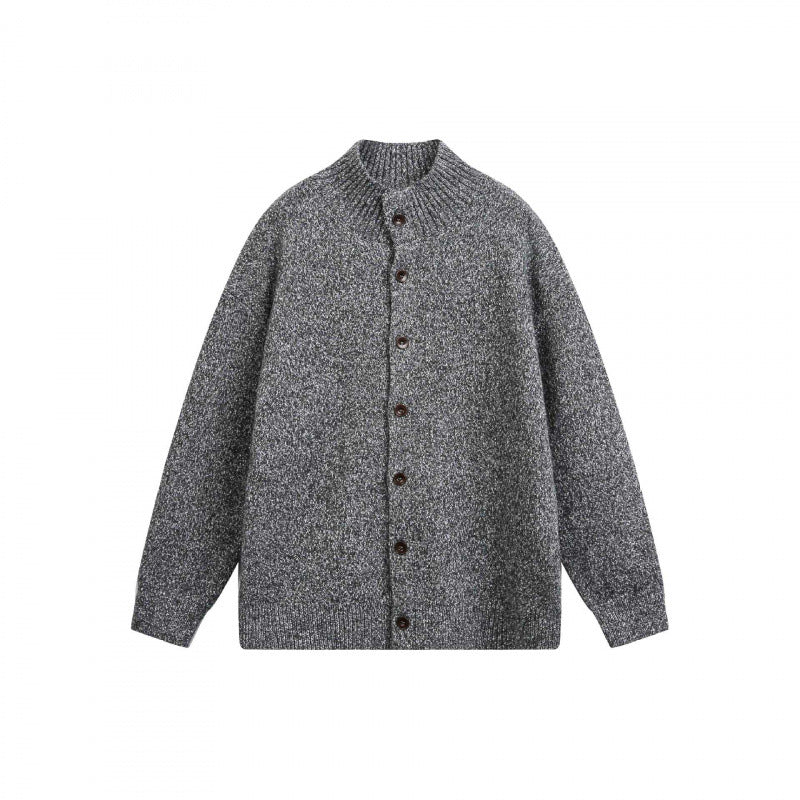 Unisex Chunky Knit Oversized Cardigan with Stand-Up Collar and Full Button Placket Fashion Glam