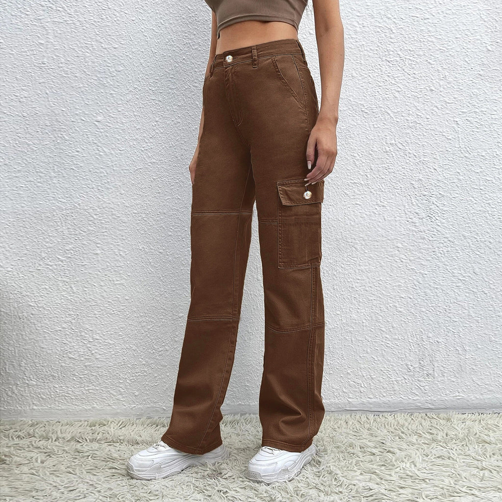 Ladies High-Waisted Utility Cargo Pants in Wide-Leg from sturdy Denim Fashion Glam