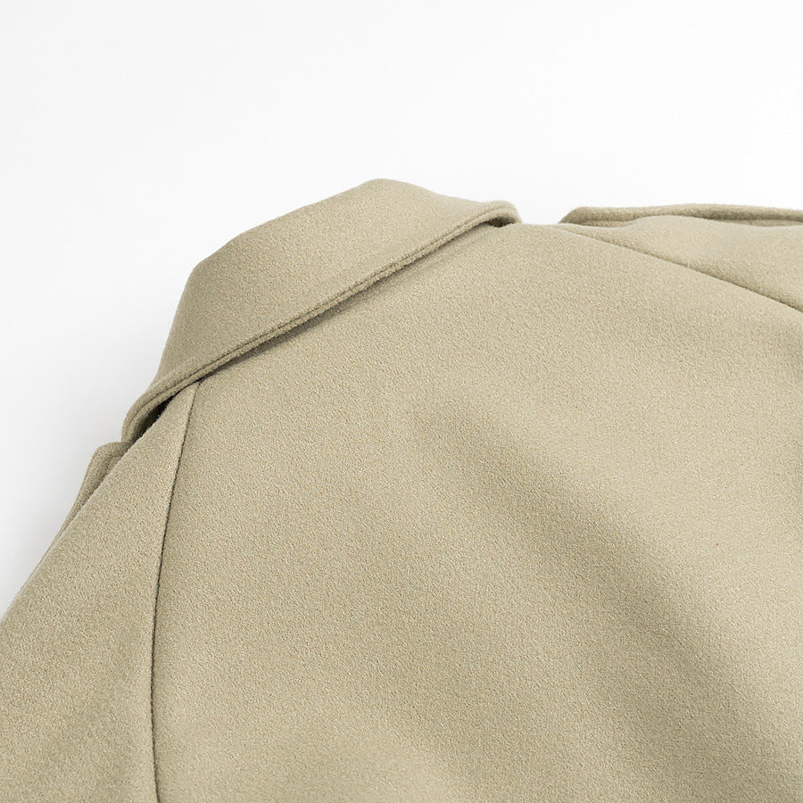 Women's maxi-length wool blend trench coat with belted tie, double-breasted button placket and shoulder epaulettes Fashion Glam