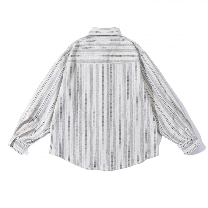 Men's oversized shirt in boxy cut with textured stripe pattern and rounded hem Fashion Glam