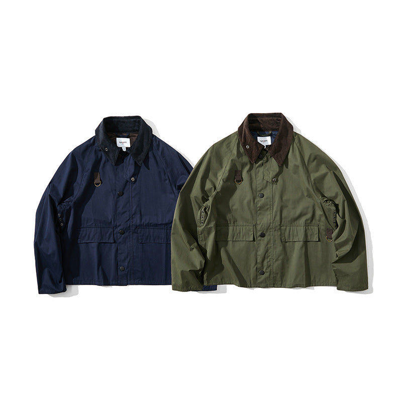 Men's Short Cut Utility Field Jacket with Cord Collar and D-Ring Details Fashion Glam