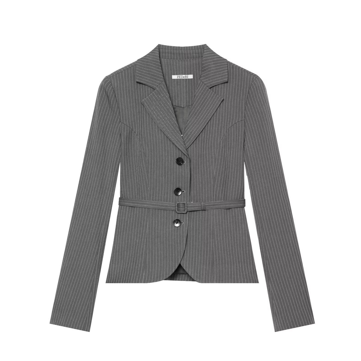 Women's Tailored Pinstripe Blazer with Tie Belt Fashion Glam
