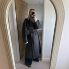 Women's Tailored Wool Blend Coat with Tie Belt and Large Lapel Collar Fashion Glam