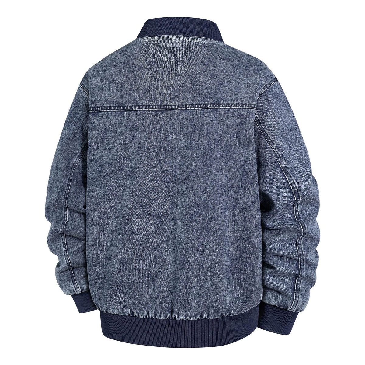 Men's Denim Bomber Jacket with Ribbed Collar and Snap Button Closure Fashion Glam