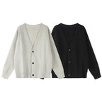 Unisex Boxy-Bulky-Knit-Cardigan with V-Neck, Button Placket and Raglan Sleeves Fashion Glam
