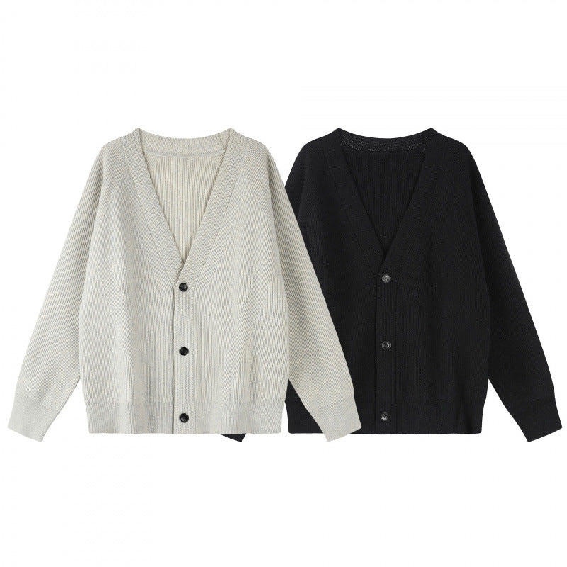 Unisex Boxy-Bulky-Knit-Cardigan with V-Neck, Button Placket and Raglan Sleeves Fashion Glam