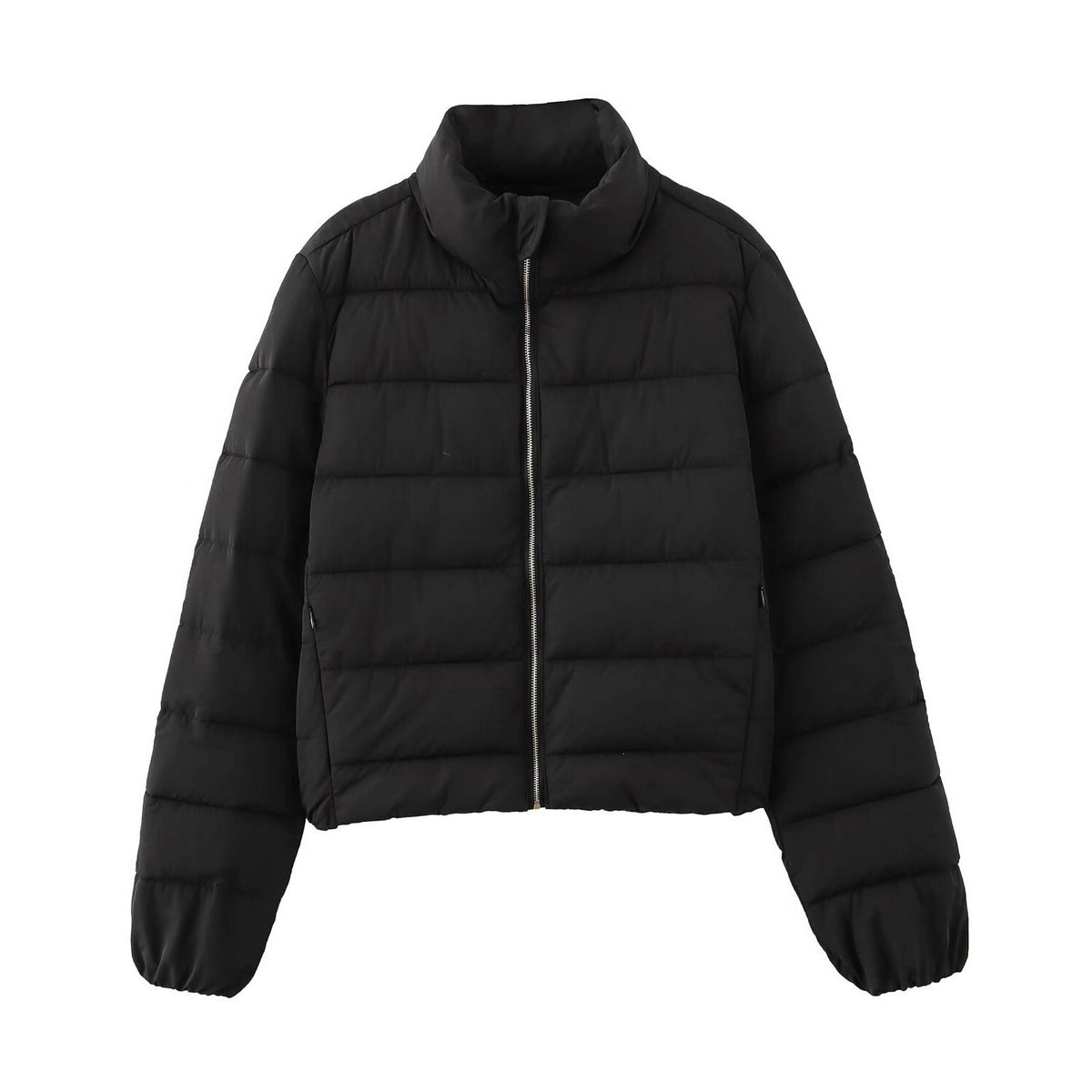 Ladies short quilted down look quilted jacket with stand-up collar and elastic cuffs Fashion Glam
