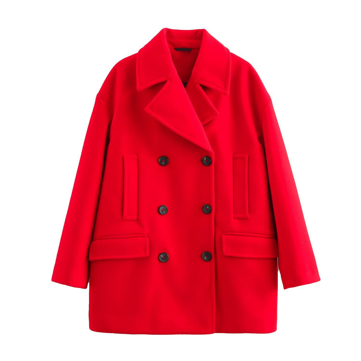 Women's short coat in peacoat style with double-breasted closure and applied flap pockets Fashion Glam