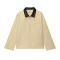 Women's Oversized Jacket with Zipper and Contrasting Faux Leather Collar Fashion Glam