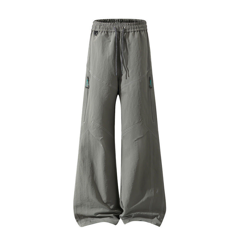 Men's Wide Cargo Pants with Drawstring Waistband, Utility Seams and Zip Pockets Fashion Glam