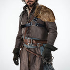 Men's asymmetrical shoulder harness with faux fur shoulder cape and adjustable leather straps Fashion Glam