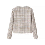 Women's Boxy Boucle Tweed Jacket with Gold Button Detail and Lightweight Lining Fashion Glam
