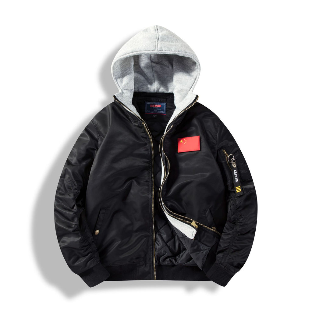 Men's bomber jacket with removable hood inner lining and quilted thermal insulation Fashion Glam
