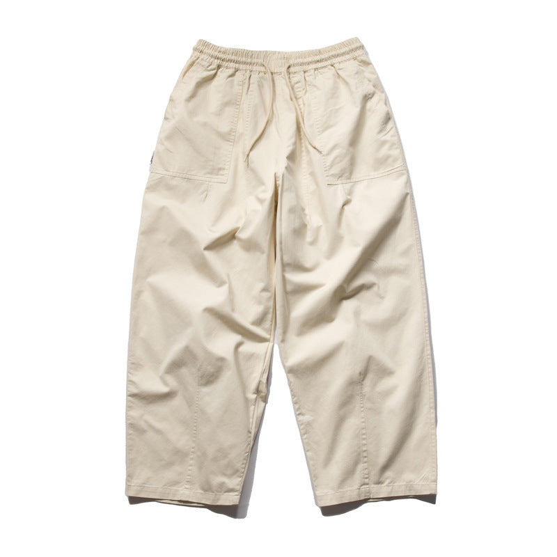 Men's Wide Relaxed Cargo Pants with Elastic Drawstring Waistband and Patch Pockets Fashion Glam