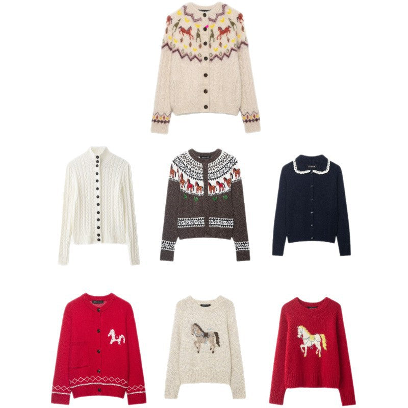 Women’s fine knit cardigan with crocheted Peter Pan collar Fashion Glam