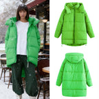 Women's Longer Quilted Down-Effect Coat with High Collar, Hood and Drawstring Fashion Glam