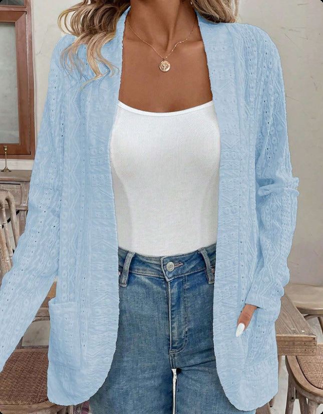 Women's Open Structured Knitted Cardigan with Pockets Fashion Glam