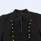 Women military-inspired cropped jacket with stand collar and decorative button detail Fashion Glam