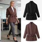 Women's Short Quilted Padded Jacket with Shawl Collar and Waist Belt Fashion Glam