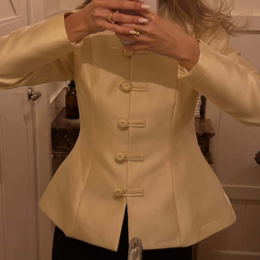 Women's tailored blazer with cord buttons, bell hem and Viennese seams Fashion Glam
