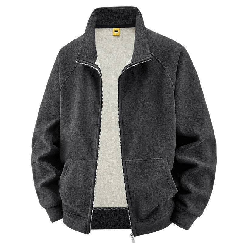 Men's Insulated Plush Lined Sweat Jacket with Stand-Up Collar and Concealed Inner Pockets Fashion Glam