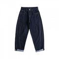 Ladies Cropped Baggy Jeans with High Waist, Pleats and Cuffed Hem Fashion Glam