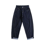 Ladies Cropped Baggy Jeans with High Waist, Pleats and Cuffed Hem Fashion Glam