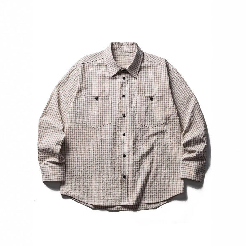 Men's Oversize Check Shirt made of textured cotton blend with chest pockets Fashion Glam