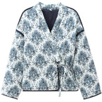 Women's quilted kimono wrap jacket with tie belt and oriental paisley pattern Fashion Glam