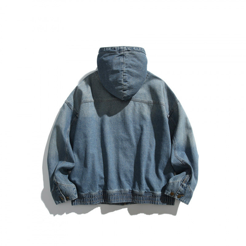 Unisex Oversized Jeans Jacket with Hood, Elastic Hem and Kangaroo Pockets Fashion Glam