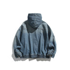 Unisex Oversized Jeans Jacket with Hood, Elastic Hem and Kangaroo Pockets Fashion Glam