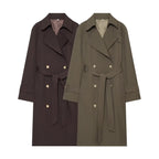 Women's Double-Breasted Trench Coat with Waist Belt and Raglan Sleeves Fashion Glam