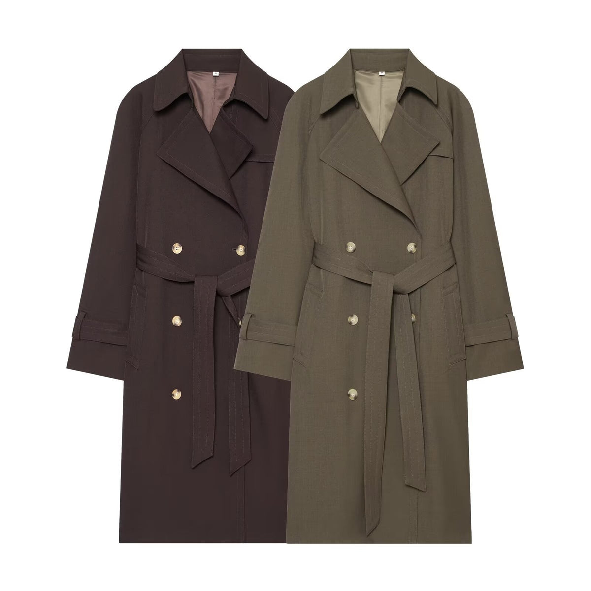 Women's Double-Breasted Trench Coat with Waist Belt and Raglan Sleeves Fashion Glam
