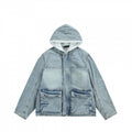 Unisex Hooded Denim Parka in Used Look with Teddy Fleece Lining and Flap Pockets Fashion Glam
