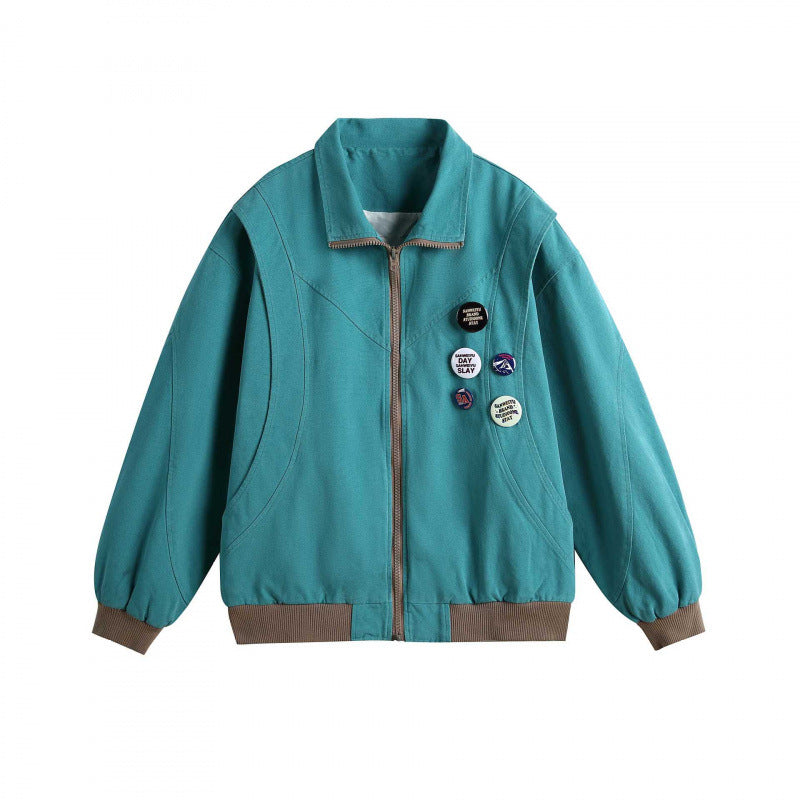 Unisex Boxige lightweight bomber jacket with stand-up collar, front zipper and badge applications Fashion Glam