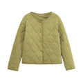 Ladies Quilted Short Jacket in Oversized Cut with Round Neck and Wave Stitching Fashion Glam