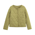 Ladies Quilted Short Jacket in Oversized Cut with Round Neck and Wave Stitching Fashion Glam