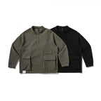 Unisex Oversize Waffle Knit Henley Sweatshirt with Stand-Up Collar, Snap Placket and Utility Pockets Fashion Glam