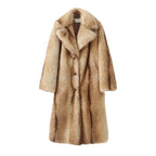 Women’s longer luxurious fur coat with wide lapels and concealed button placket Fashion Glam